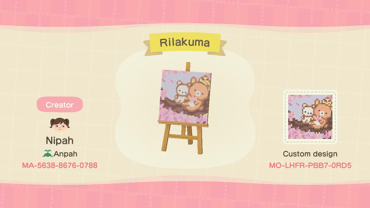 Animal Crossing Design Code: MO-LHFR-PBB7-0RD5 Rilakkuma