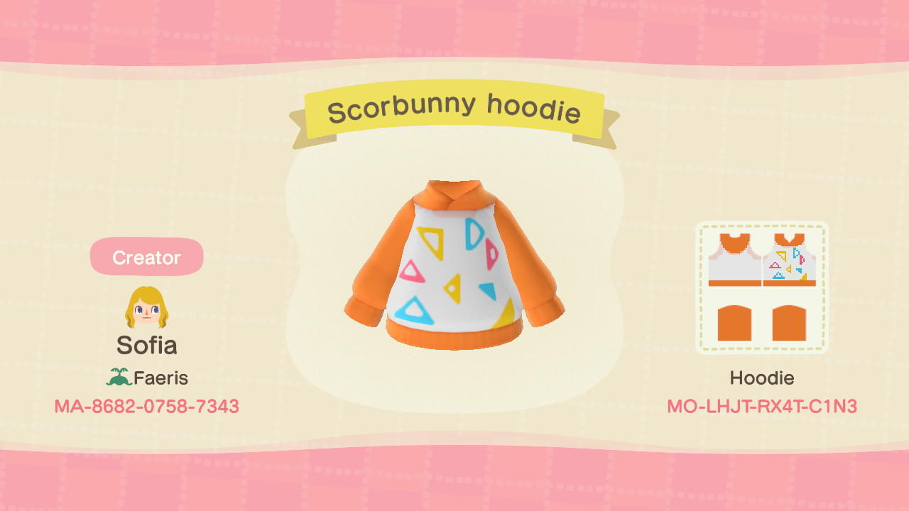 Animal Crossing Design Code: MO-LHJT-RX4T-C1N3 Scorbunny hoodie