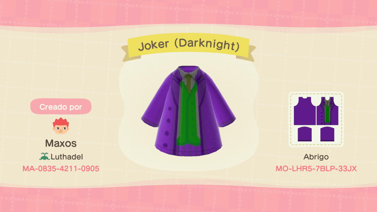 Animal Crossing Design Code: MO-LHR5-7BLP-33JX Joker (Darknight)