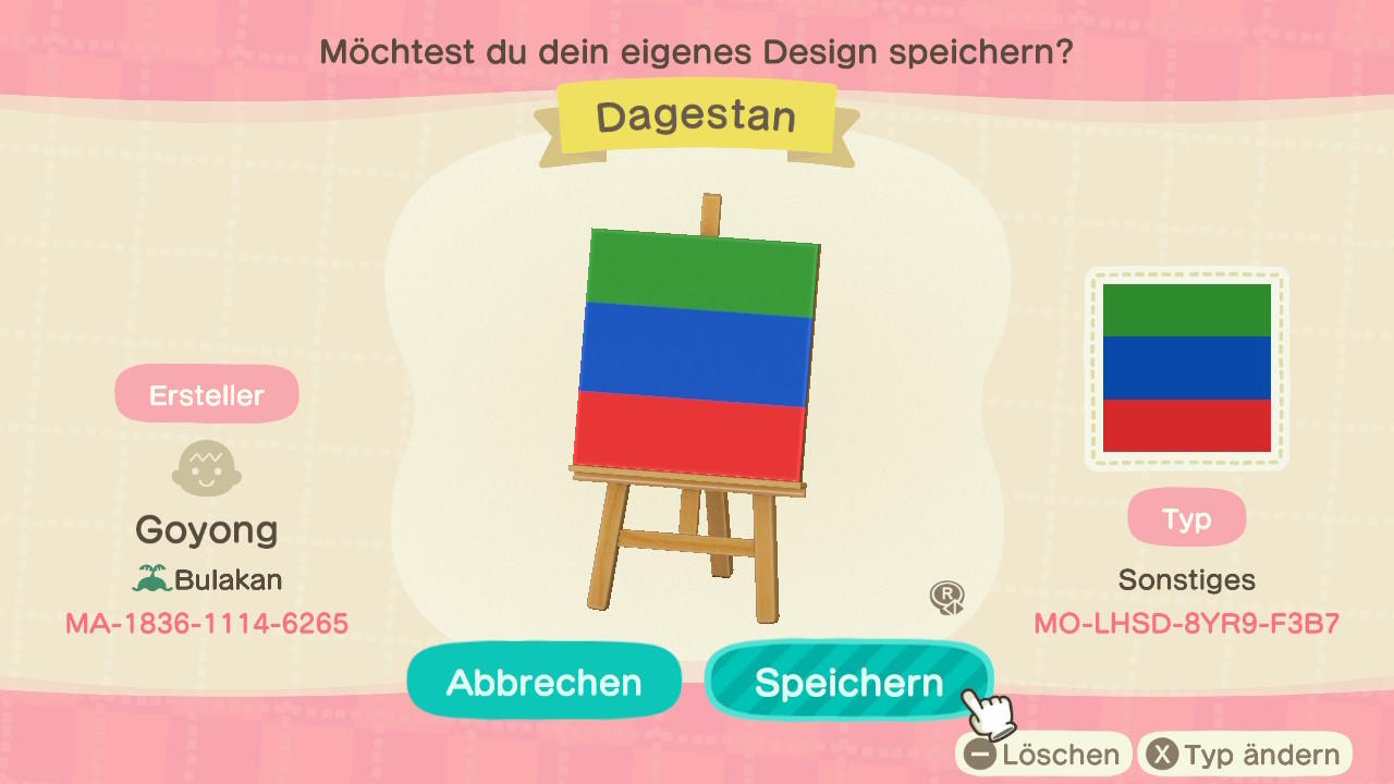 Animal Crossing Design Code: MO-LHSD-8YR9-F3B7 Dagestan