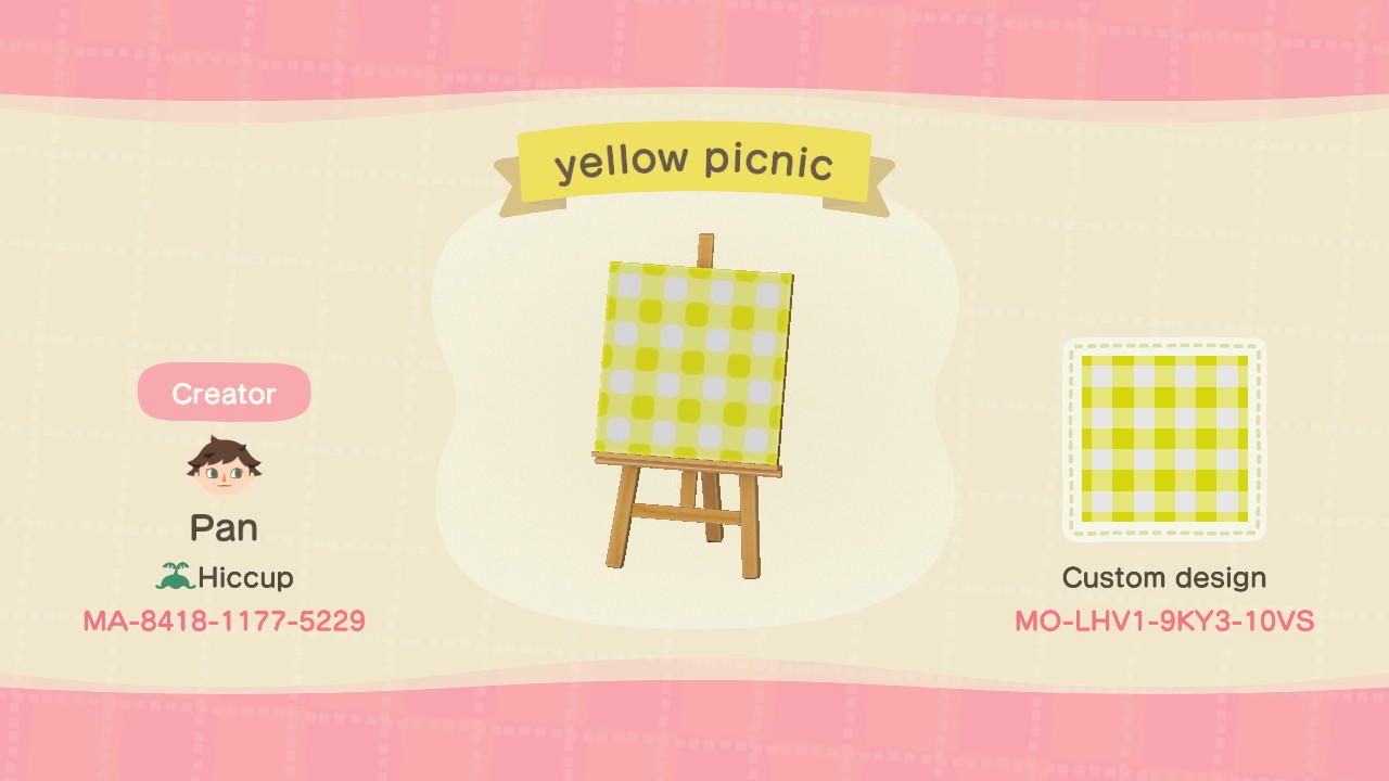 Animal Crossing Design Code: MO-LHV1-9KY3-10VS Yellow picnic
