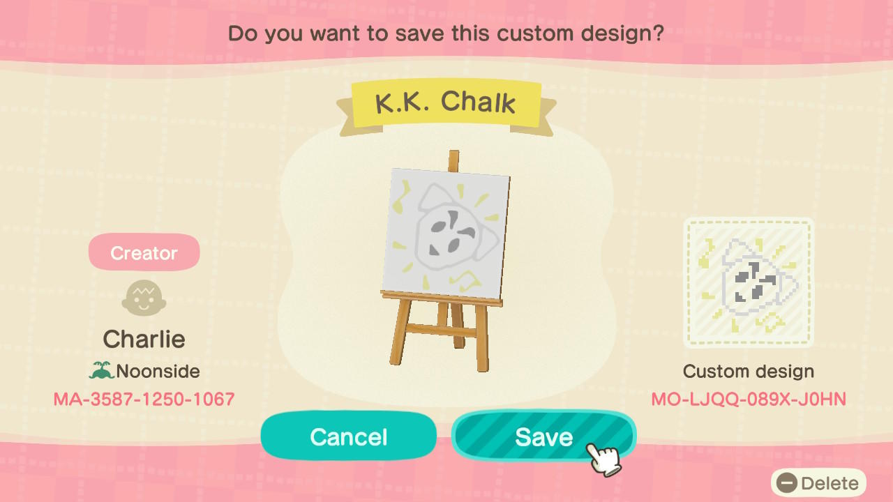 Animal Crossing Design Code: MO-LJQQ-089X-J0HN K.K. Chalk Drawing