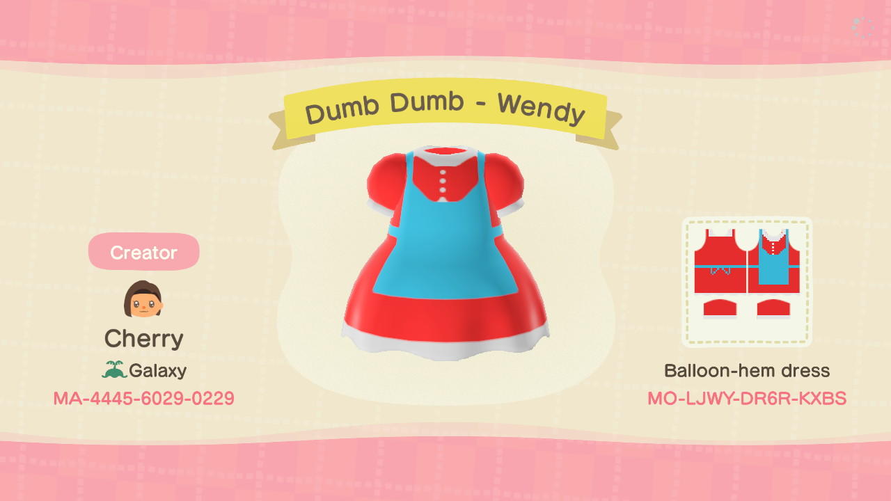 Animal Crossing Design Code: MO-LJWY-DR6R-KXBS Dumb Dumb - Wendy