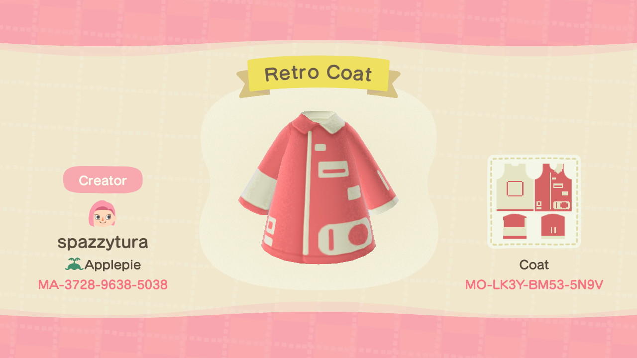Animal Crossing Design Code: MO-LK3Y-BM53-5N9V Retro Coat