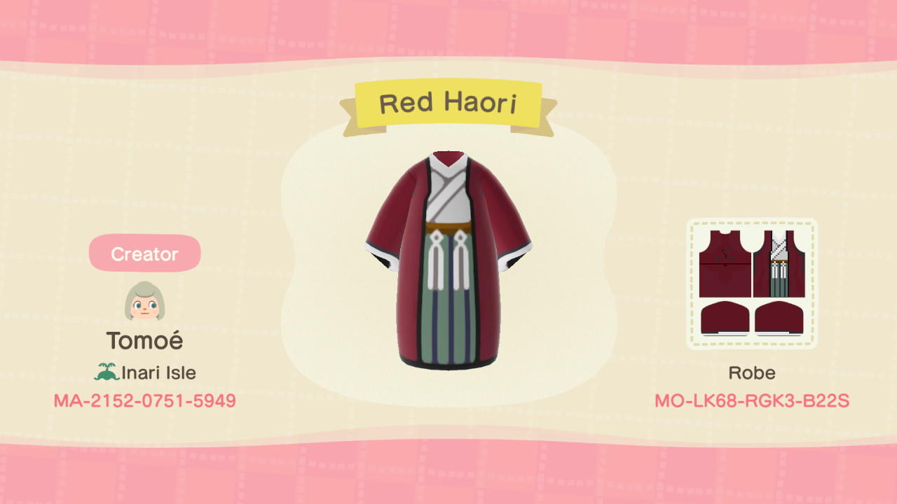 Animal Crossing Design Code: MO-LK68-RGK3-B22S Red Haori