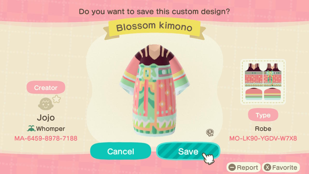 Animal Crossing Design Code: MO-LK90-YGDV-W7X8 Blossom Kimono