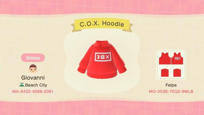 Animal Crossing Design Code: MO-LKMH-Q9JQ-YWGT C.O.X. Hoodie