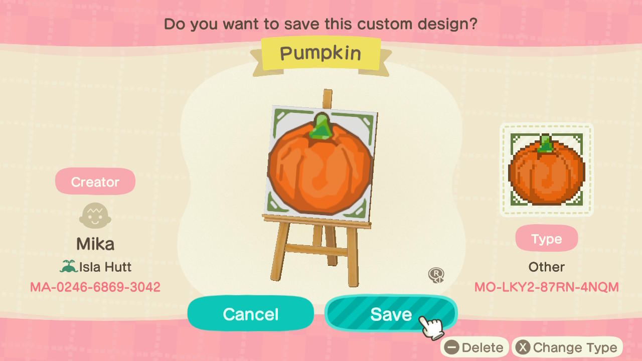 Animal Crossing Design Code: MO-LKY2-87RN-4NQM Pumpkin Farm Sign