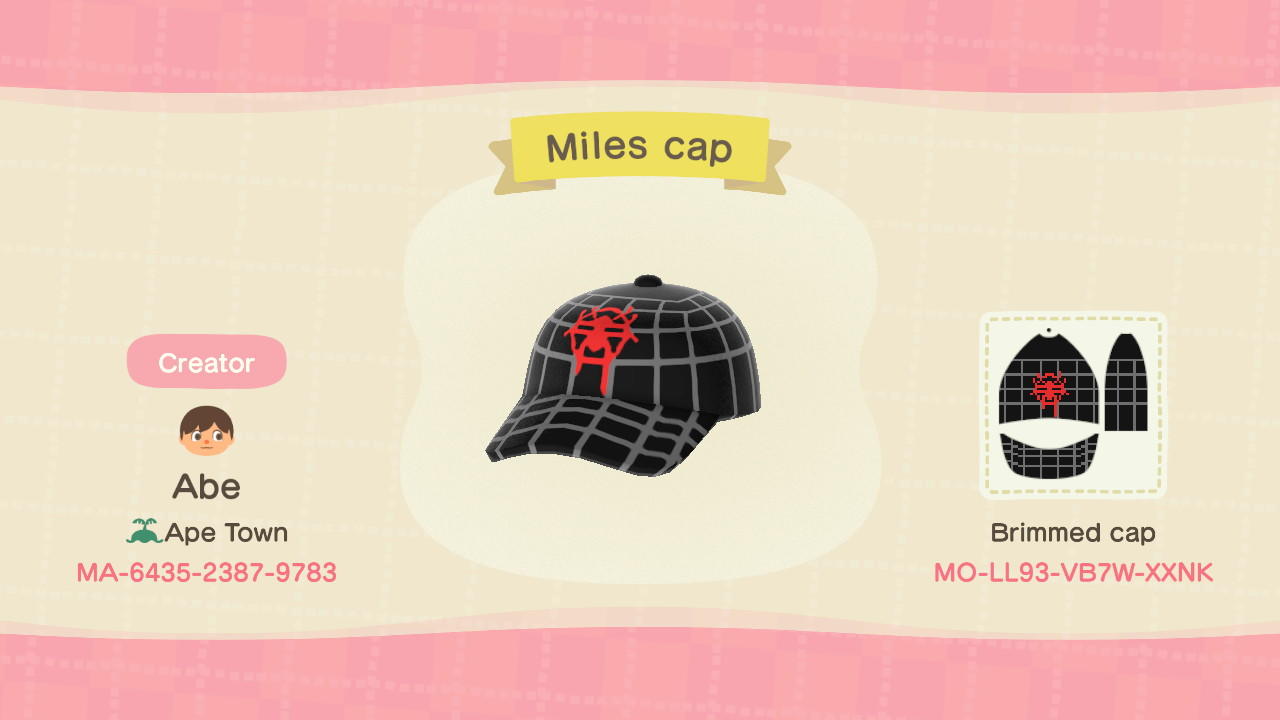 Animal Crossing Design Code: MO-LL93-VB7W-XXNK Miles Cap