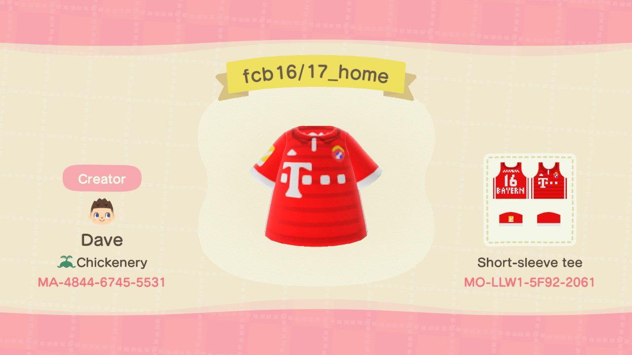 Animal Crossing Design Code: MO-LLW1-5F92-2016 FC Bayern 16/17 Home