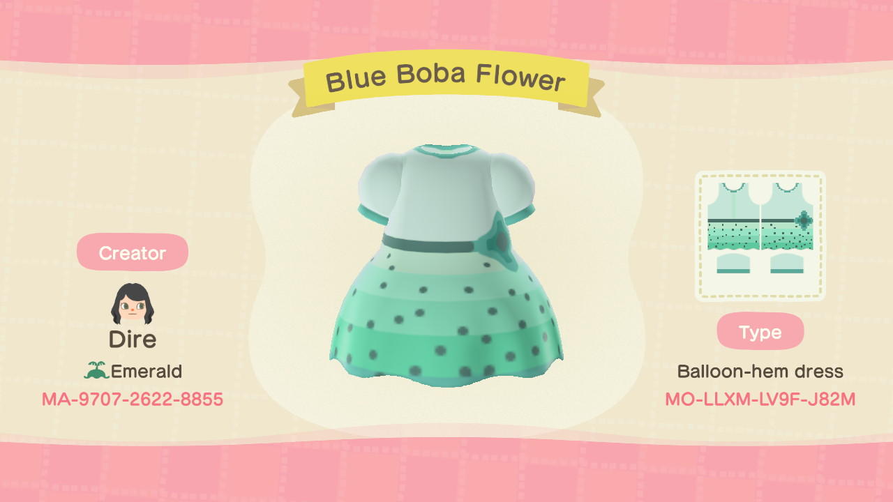 Animal Crossing Design Code: MO-LLXM-LV9F-J82M Blue Boba Flower