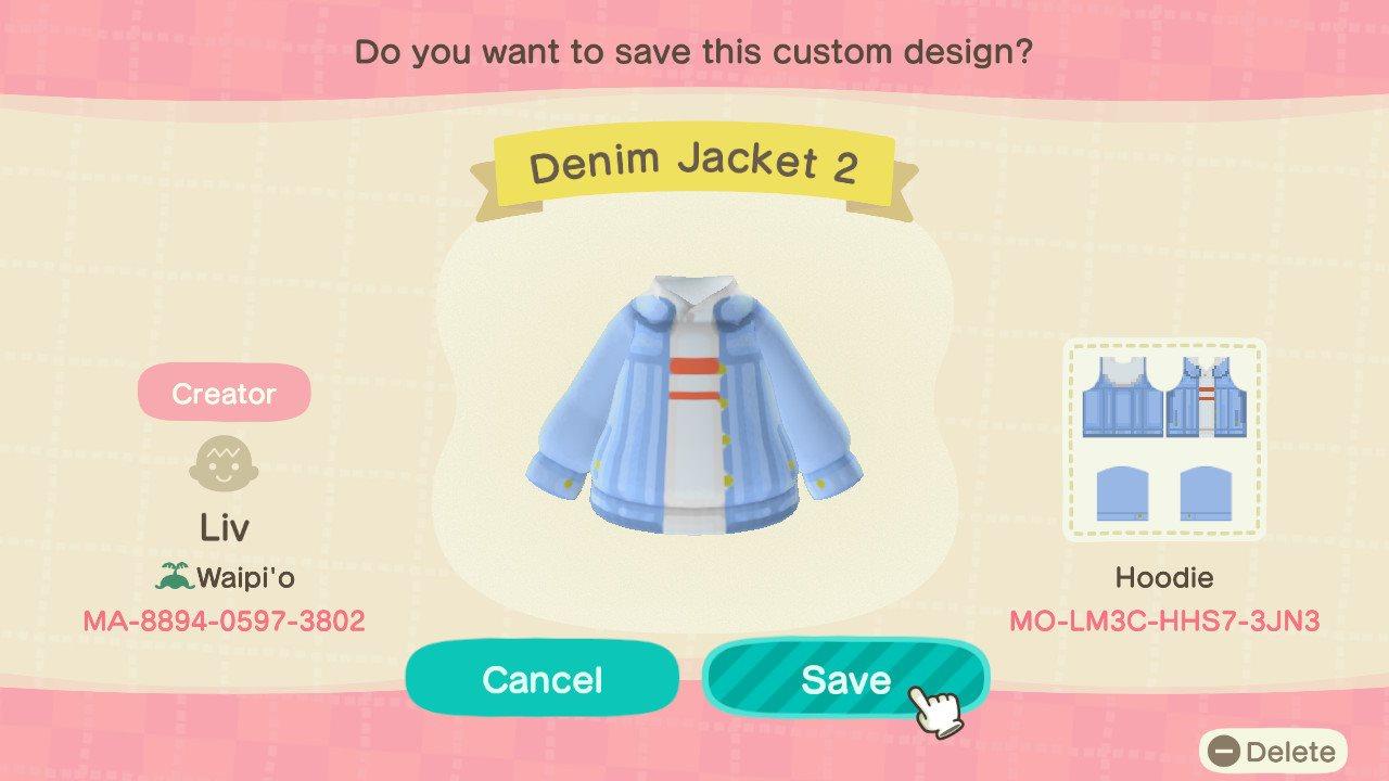 Animal Crossing Design Code: MO-LM3C-HHS7-3JN3 Denim Jacket 2