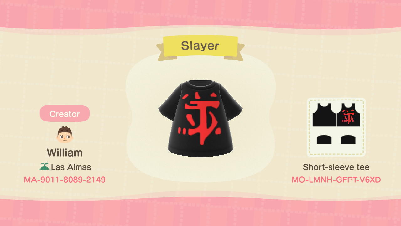 Animal Crossing Design Code: MO-LMNH-GFPT-V6XD Slayer