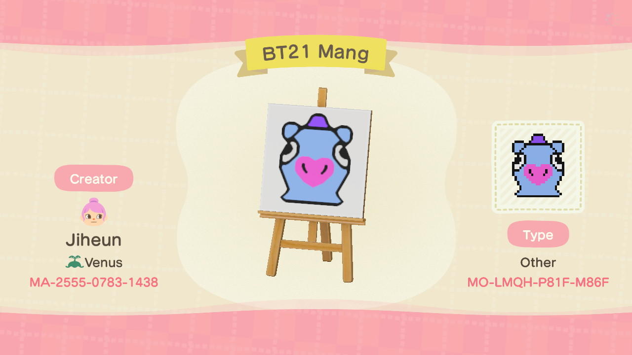 Animal Crossing Design Code: MO-LMQH-P81F-M86F BT21 Mang
