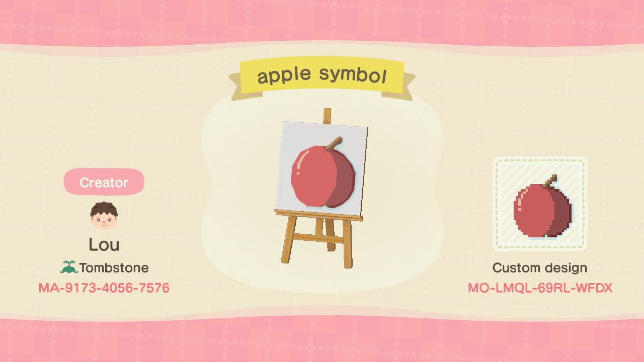 Animal Crossing Design Code: MO-LMQL-69RL-WFDX apple symbol
