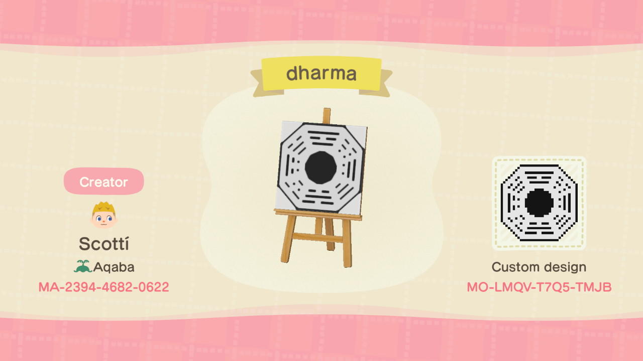 Animal Crossing Design Code: MO-LMQV-T7Q5-TMJB dharma