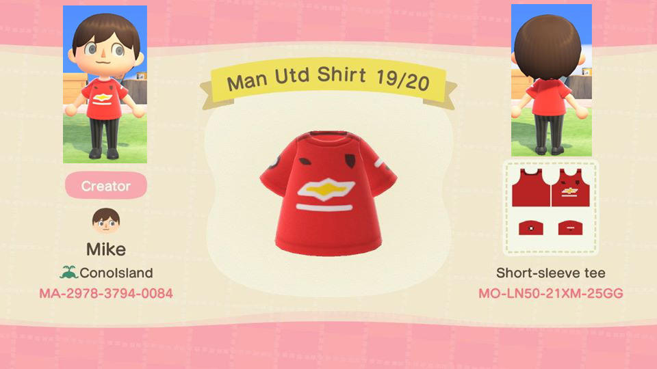 Animal Crossing Design Code: MO-LN50-21XM-25GG Man Utd Home 19/20