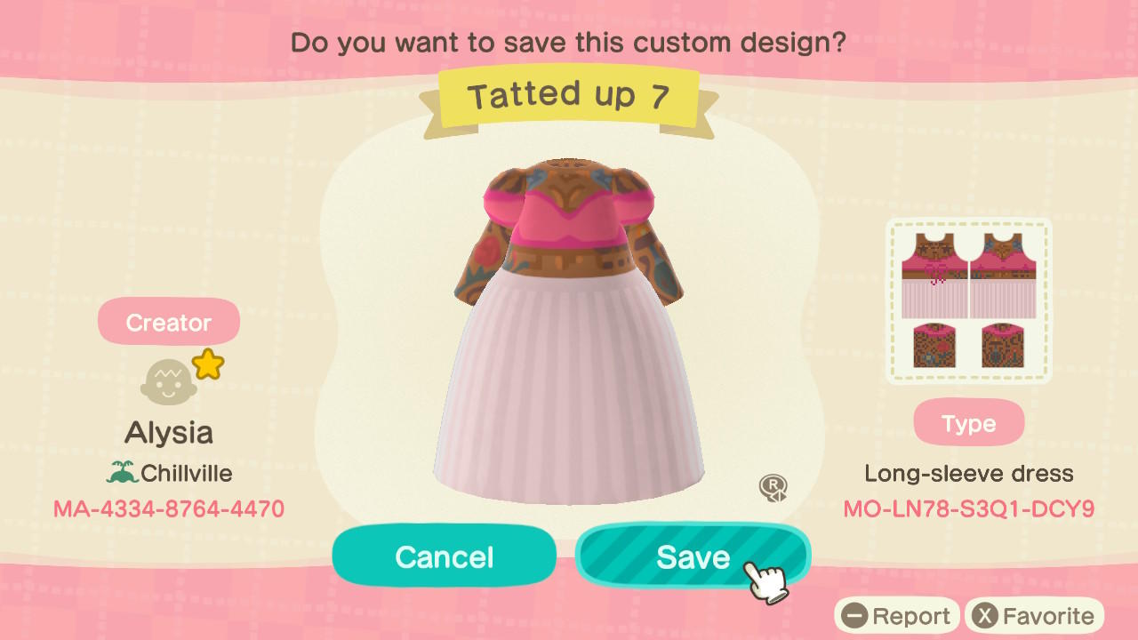 Animal Crossing Design Code: MO-LN78-S3Q1-DCY9 Tatted Up 7
