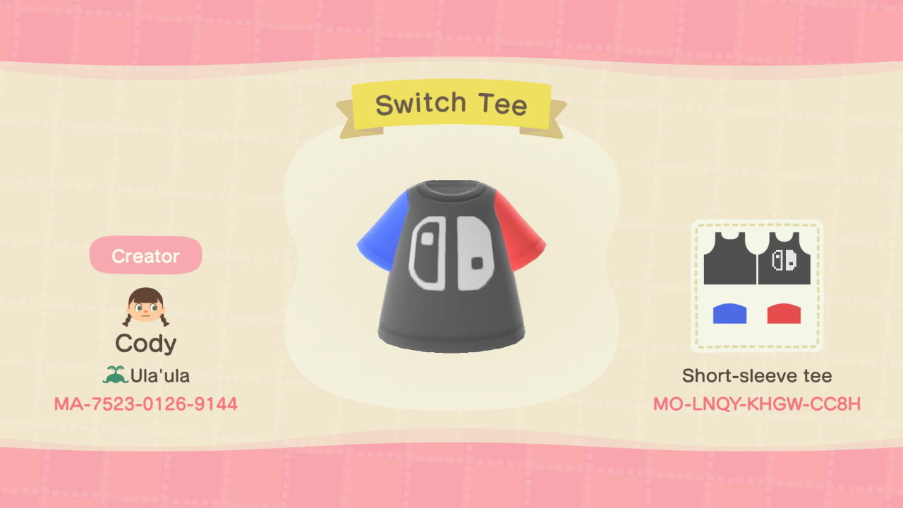 Animal Crossing Design Code: MO-LNQY-KHGW-CC8H Switch Tee