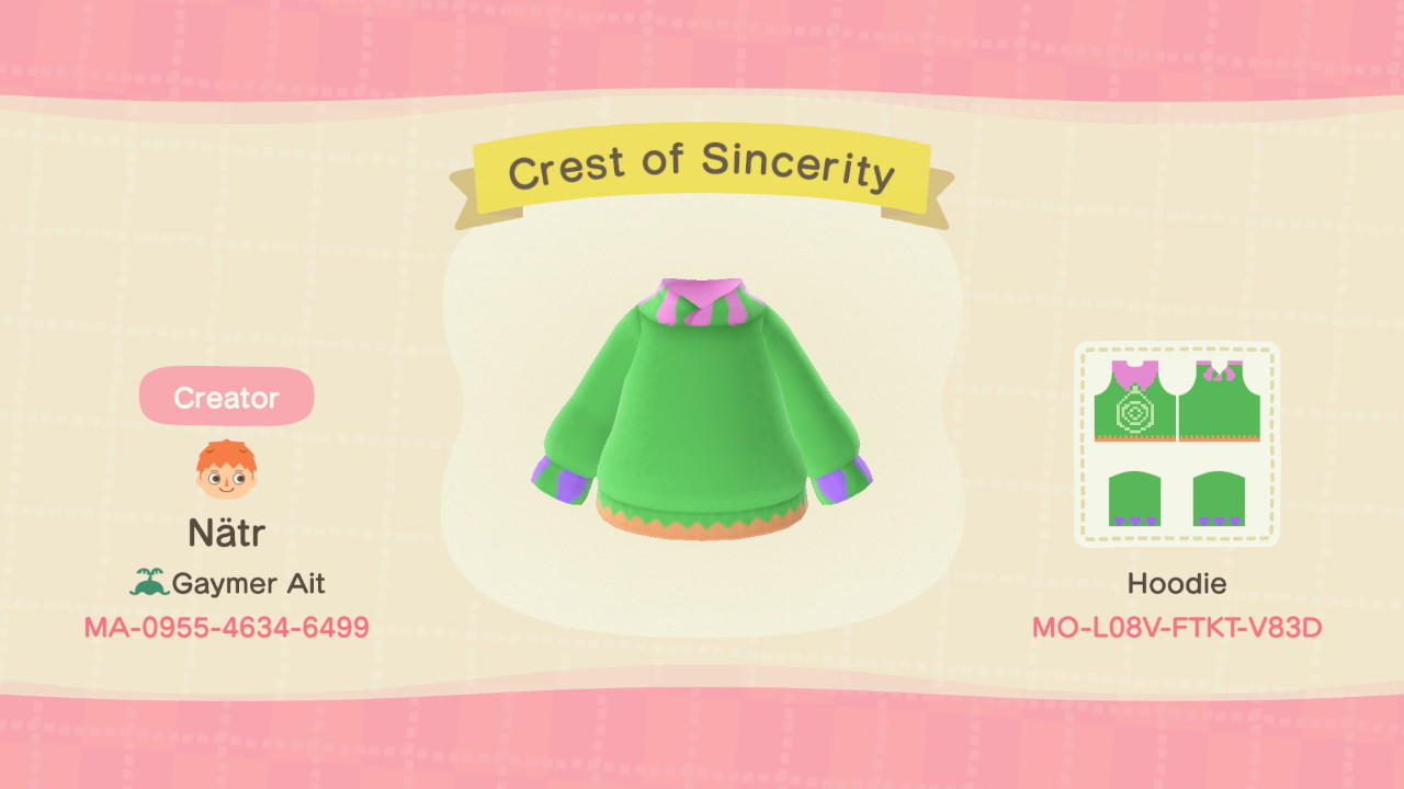 Animal Crossing Design Code: MO-LO8V-FTKL-V83D Crest of Sincerity