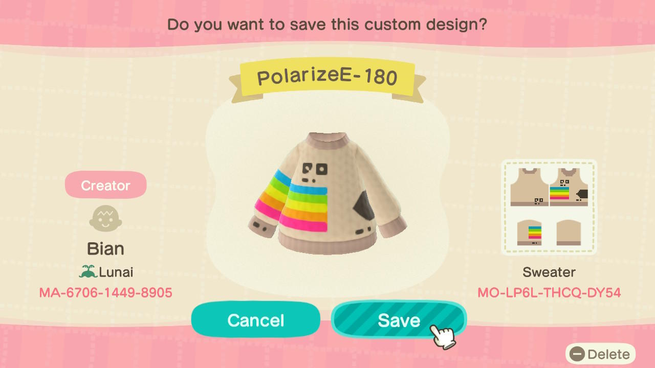 Animal Crossing Design Code: MO-LP6L-THCQ-DY54 PolarizeE-180
