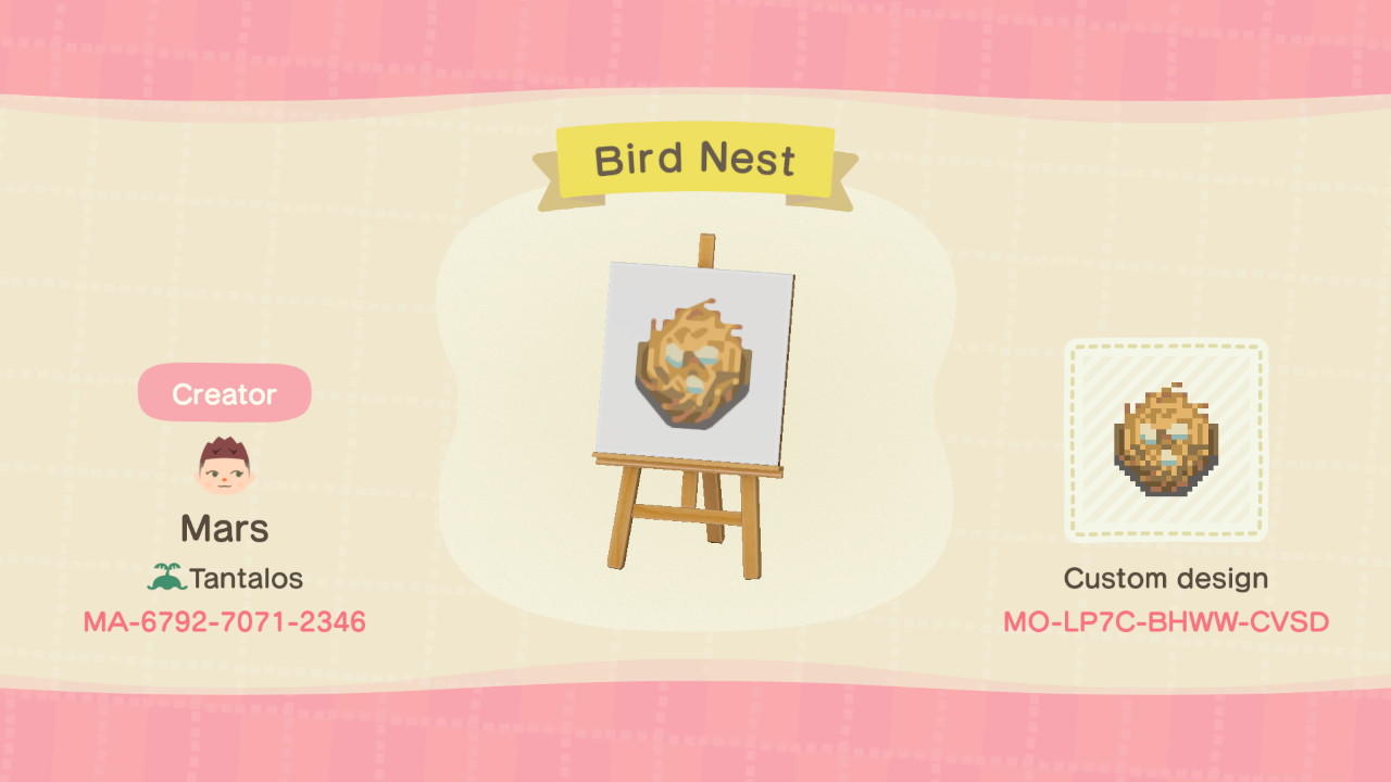 Animal Crossing Design Code: MO-LP7C-BHWW-CVSD Bird Nest