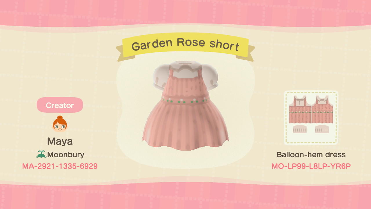 Animal Crossing Design Code: MO-LP99-L8LP-YR6P Garden Rose short