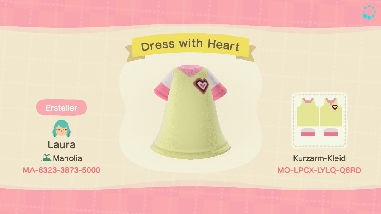 Animal Crossing Design Code: MO-LPCX-LYLQ-Q6RD Dress with Heart