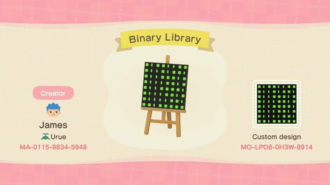 Animal Crossing Design Code: MO-LPD8-0H3W-8914 Binary Library