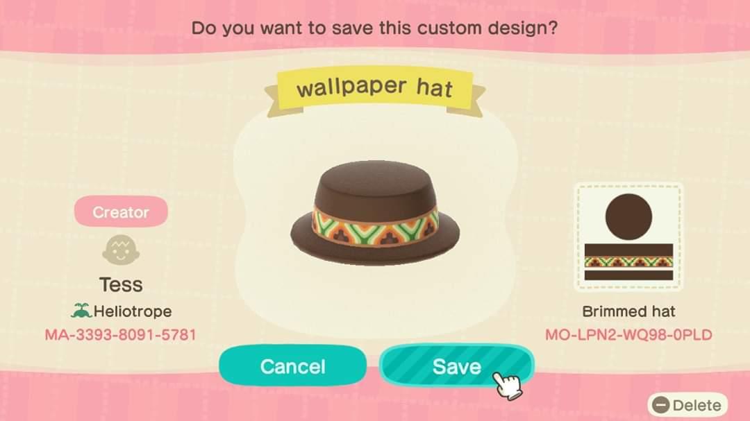Animal Crossing Design Code: MO-LPN2-WQ98-0PLD Wallpaper hat