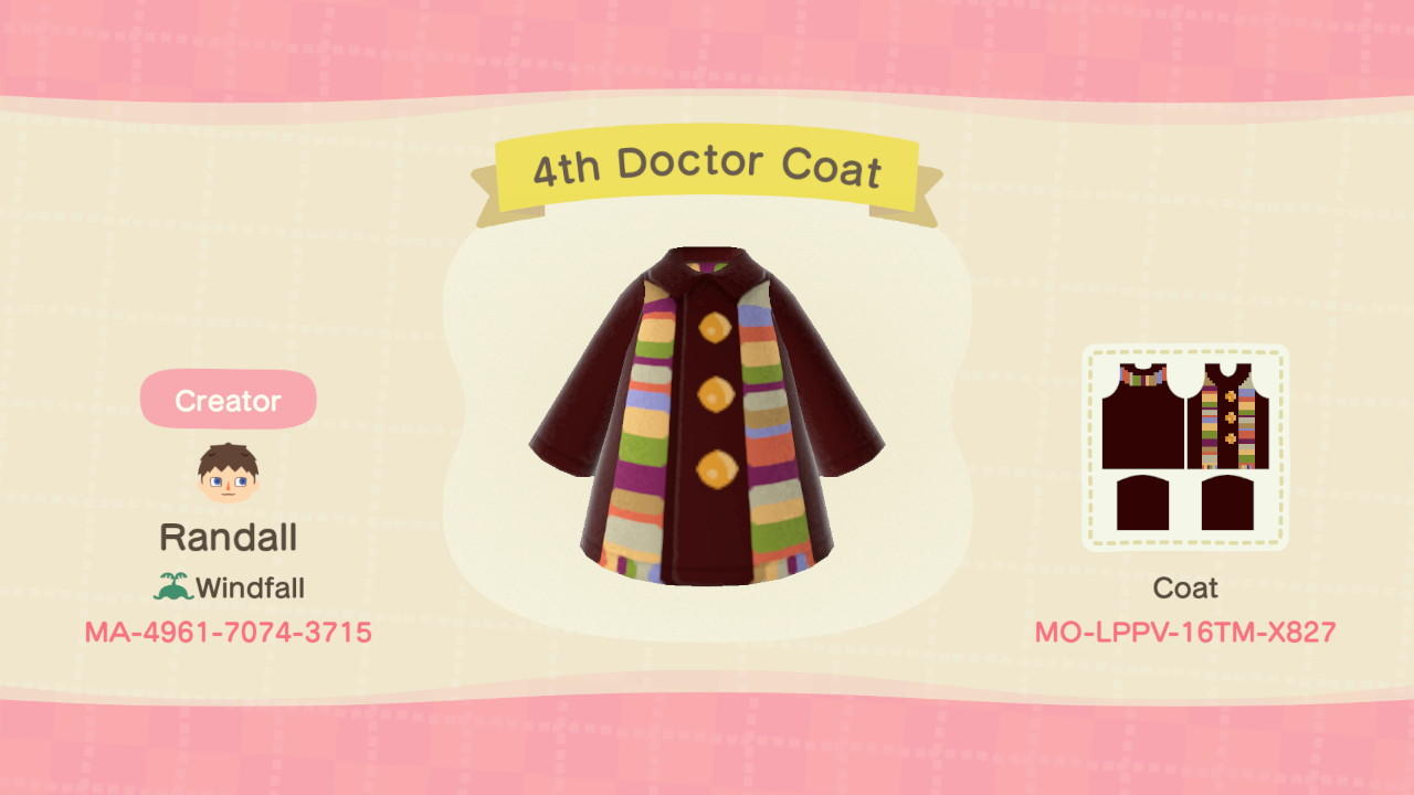 Animal Crossing Design Code: MO-LPPV-16TM-X827 4th Doctor Coat