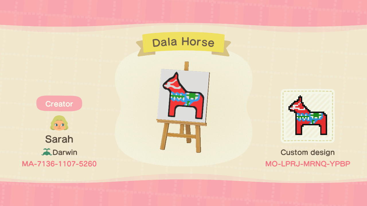 Animal Crossing Design Code: MO-LPRJ-MRNQ-YPBP Dala Horse