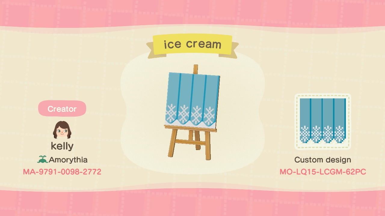 Animal Crossing Design Code: MO-LQ15-LCGM-62PC Ice Cream Stall