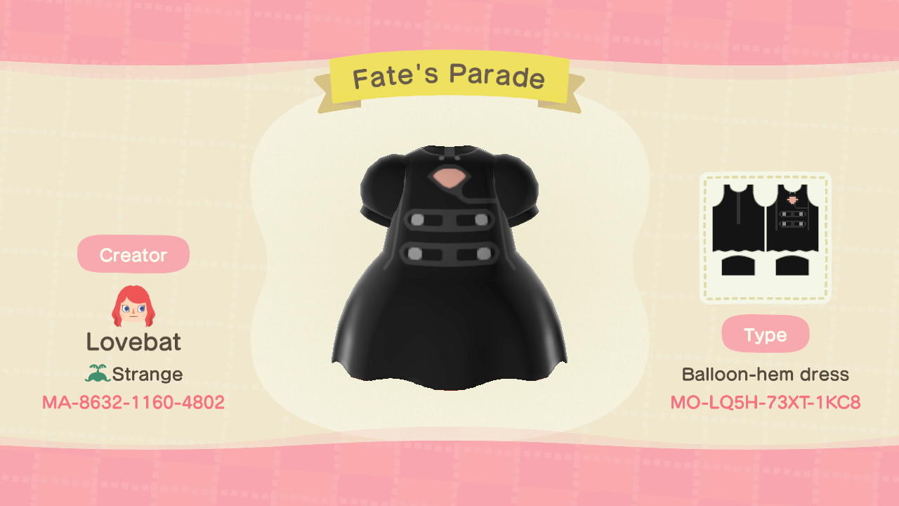 Animal Crossing Design Code: MO-LQ5H-73XT-1KC8 Fate’s Parade