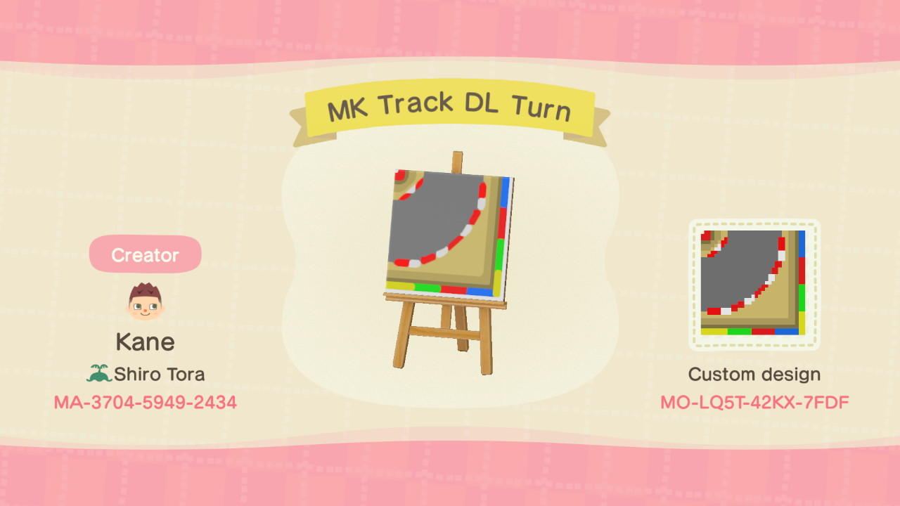 Animal Crossing Design Code: MO-LQ5T-42KX-7FDF MK Track DL Turn
