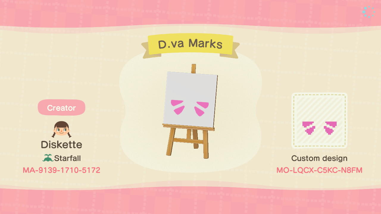 Animal Crossing Design Code: MO-LQCX-C5KC-N8FM D.va Marks