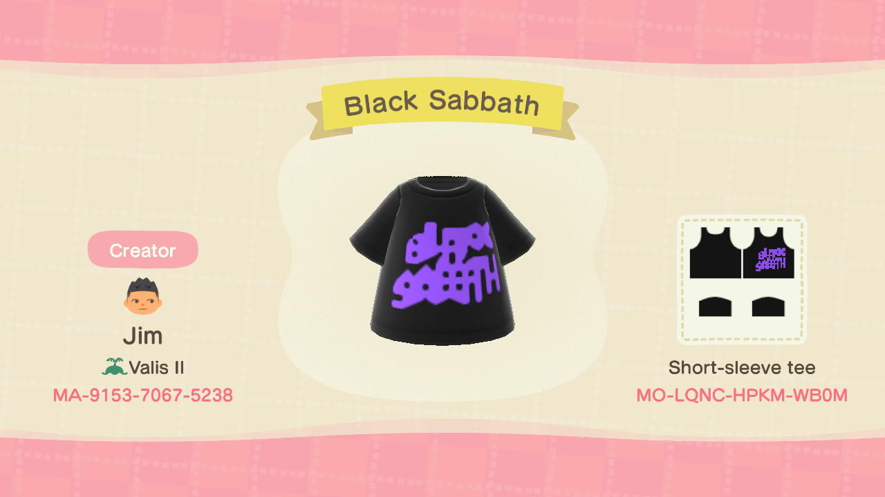 Animal Crossing Design Code: MO-LQNC-HPKM-WB0M Black Sabbath - MoR