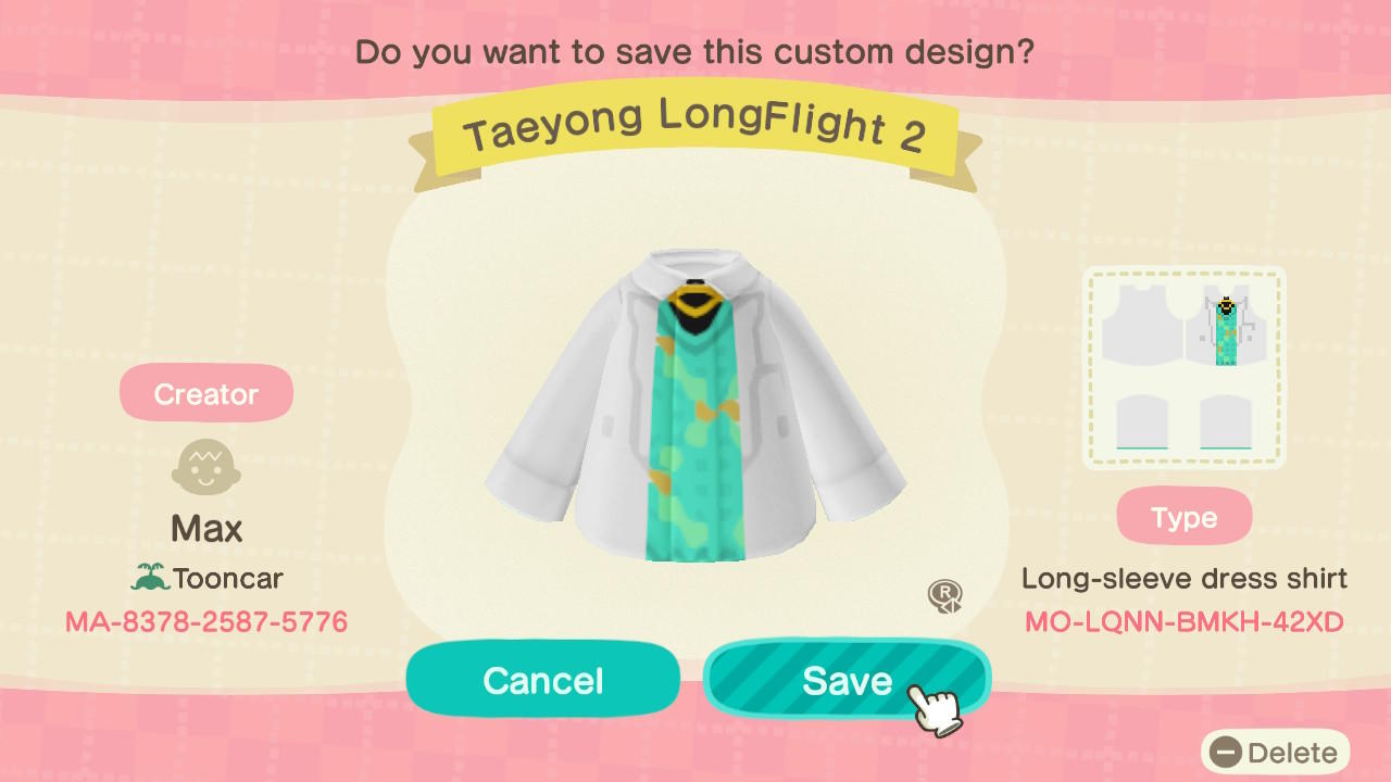Animal Crossing Design Code: MO-LQNN-BMKH-42XD Taeyong LongFlight 2