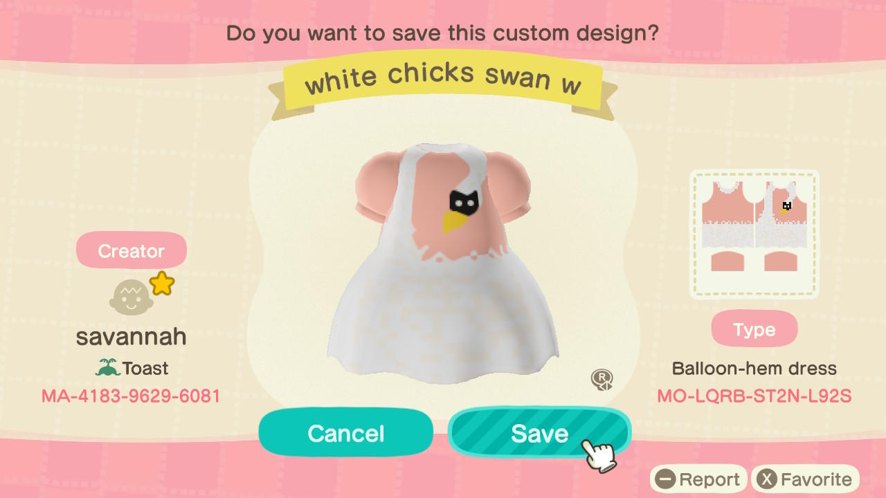Animal Crossing Design Code: MO-LQRB-ST2N-L92S white chicks swan w