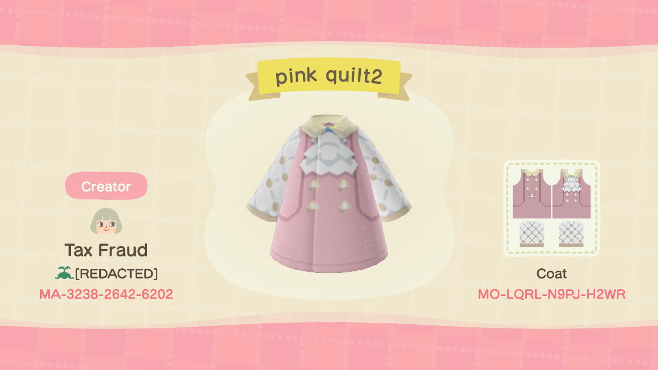 Animal Crossing Design Code: MO-LQRL-N9PJ-H2WR pink quilt2