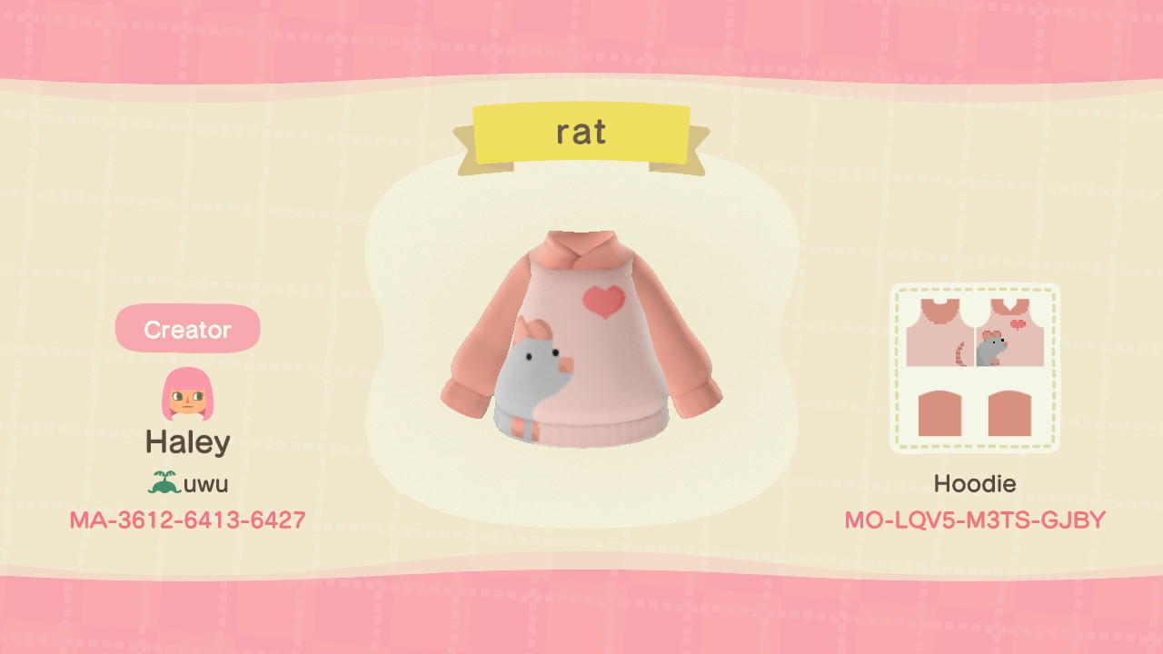 Animal Crossing Design Code: MO-LQV5-M3TS-GJBY Rat