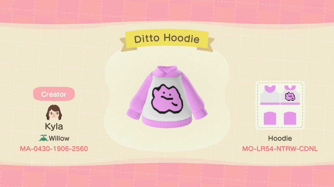 Animal Crossing Design Code: MO-LR54-NTRW-CDNL Ditto Hoodie