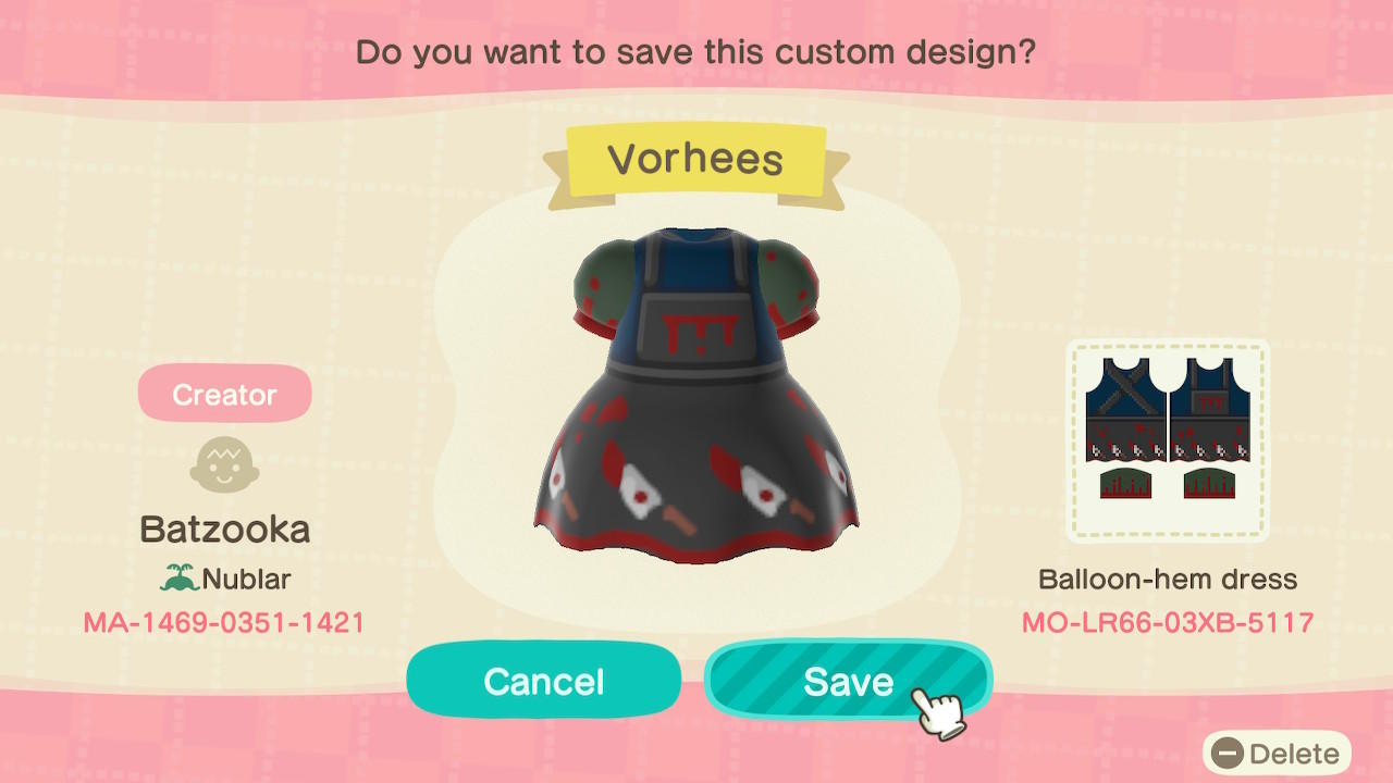 Animal Crossing Design Code: MO-LR66-03XB-5117 Vorhees