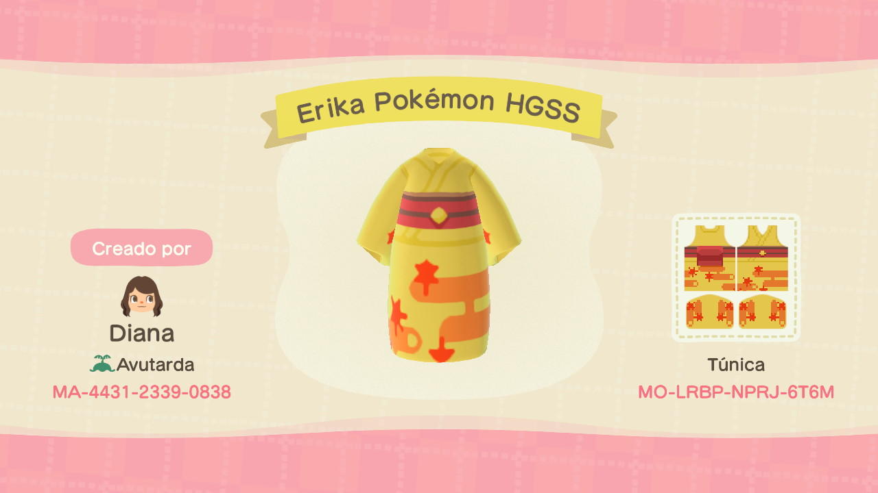 Animal Crossing Design Code: MO-LRBP-NPRJ-6T6M Erika Pokémon HGSS
