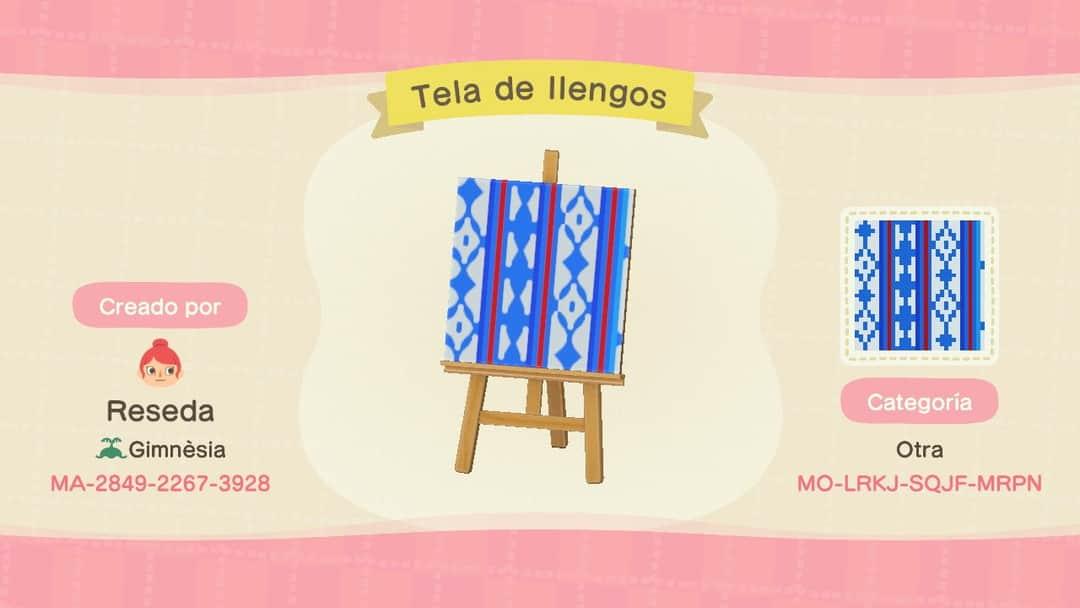 Animal Crossing Design Code: MO-LRKJ-SQFJ-MRPN Tela de llengos