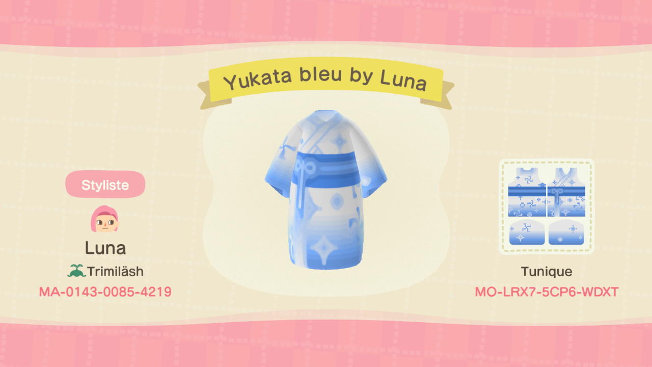 Animal Crossing Design Code: MO-LRX7-5CP6-WDXT Blue yukata