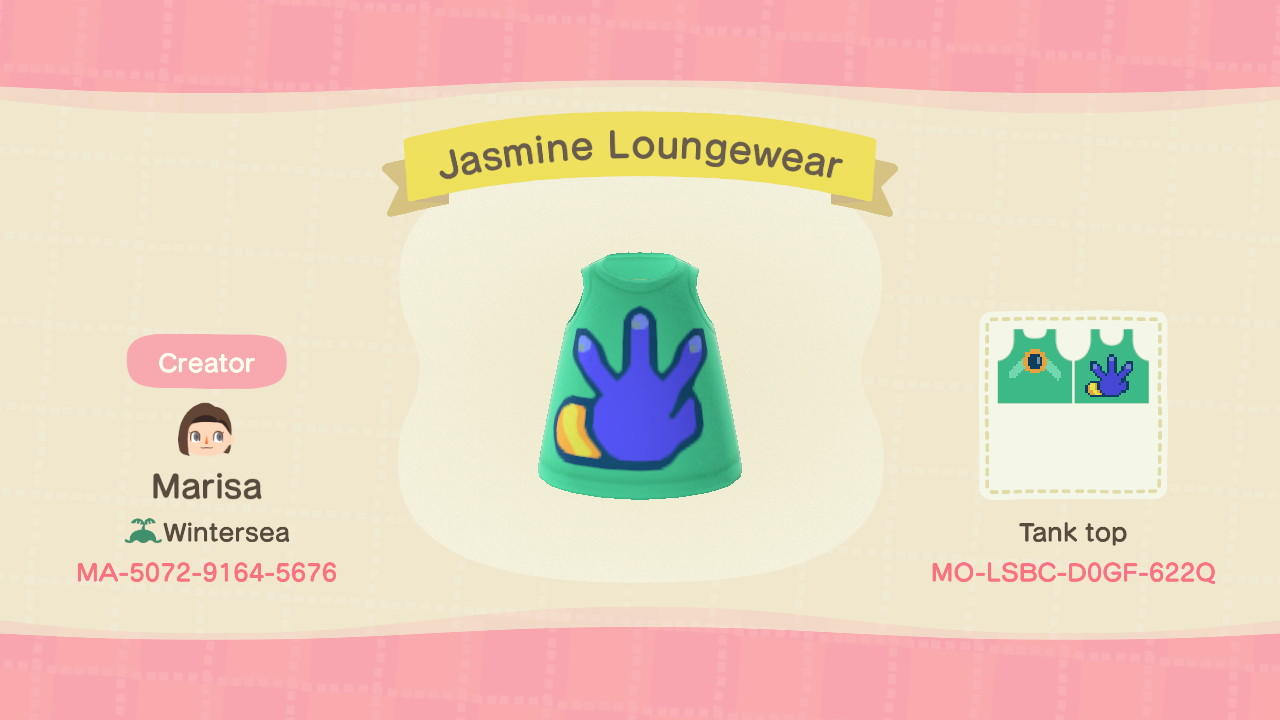 Animal Crossing Design Code: MO-LSBC-D0GF-622Q Jasmine Loungewear