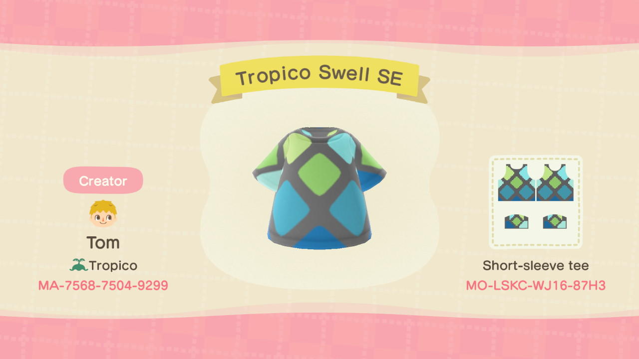 Animal Crossing Design Code: MO-LSKC-WJ16-87H3 Tropico Swell SE