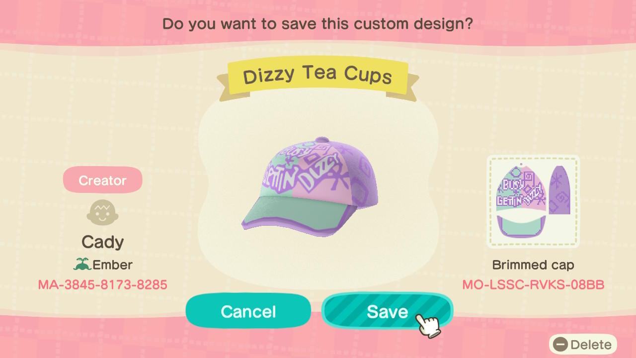 Animal Crossing Design Code: MO-LSSC-RCKS-08BB Dizzy Tea Cups