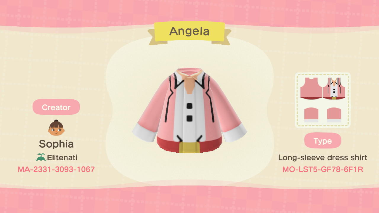 Animal Crossing Design Code: MO-LST5-GF78-6F1R Angela